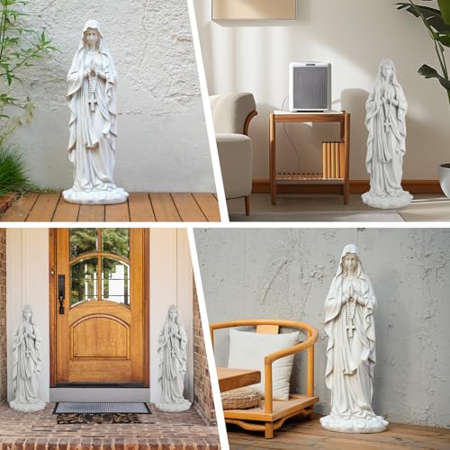 Outdoor Virgin Mary Praying Statue - 31.5 Inch Garden Religious Sculpture, White Magnesium Oxide