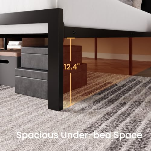 Queen Size Metal Bed Frame with Linen Tufted Headboard - Dark Gray, SHA CERLIN