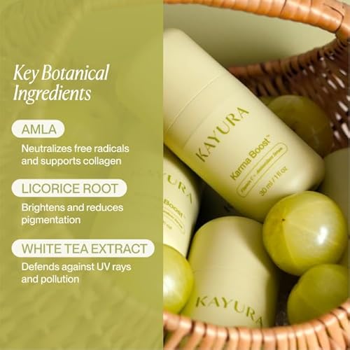 Kayura Karma Boost Vitamin C + Antioxidant Serum | Brightening & Skin Tone Support | With Vitamin C, E, Niacinamide & Resveratrol | For Dull & Uneven-Looking Skin | 30 ml