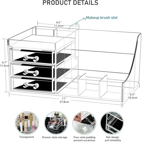 Transparent Acrylic Cosmetic Makeup And Jewelry Storage Box -Storage Plastic Cases -Great For Bathroom