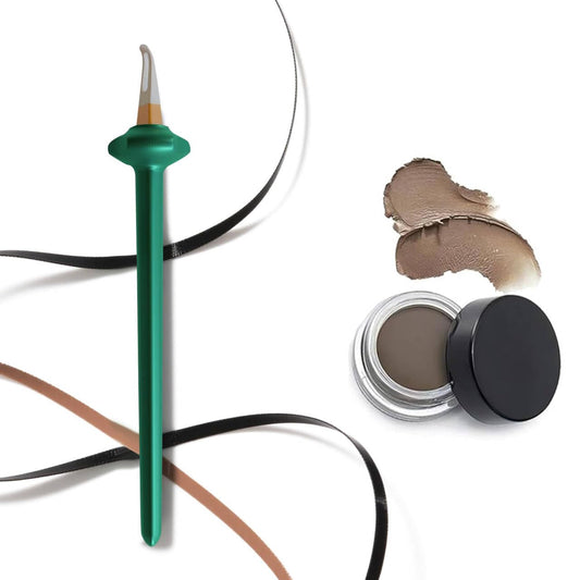 Easy No-Skip Eyeliner Kit with Silicone Brush - Smudge Proof & Quick Dry Liner, Easy Application - Green Silicone Eye Liner Tool (Brown Eyeliner Cream)