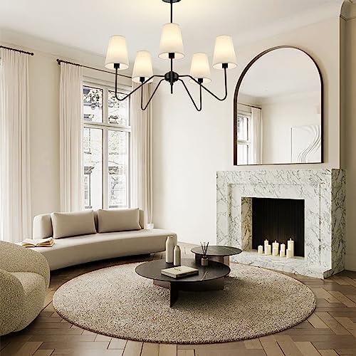 FIYUEOYI 5-Light Black Modern Farmhouse Chandelier with White Fabric Shade - Variation Black & White