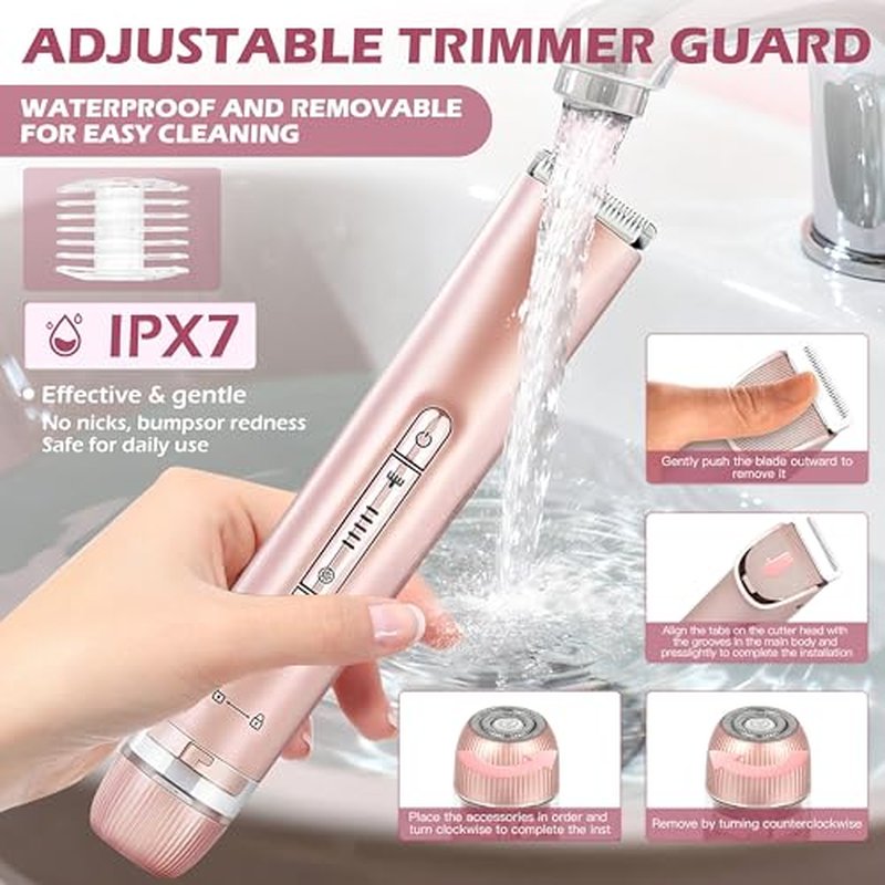 2 in 1 Dual Head Bikini Trimmer for Women, Women Electric Shaver IPX7 Waterproof Wet & Dry Use Body Hair Trimmer and Facial Hair Remover Cordless Body Shaver for Bikini Underarm Leg Arm Face