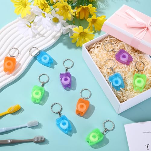 Mini Dental Floss Keychain Set - 50 Multicolor Tooth-Shaped Floss Picks, 16.4 Yards Each - Portable Oral Care for Travel & Gifts