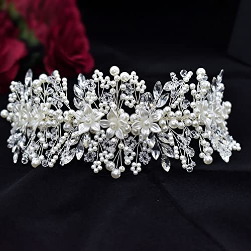 Pearl Bridal Headband Wedding Headpiece for Bride - Handmade Crystal & Pearl Design