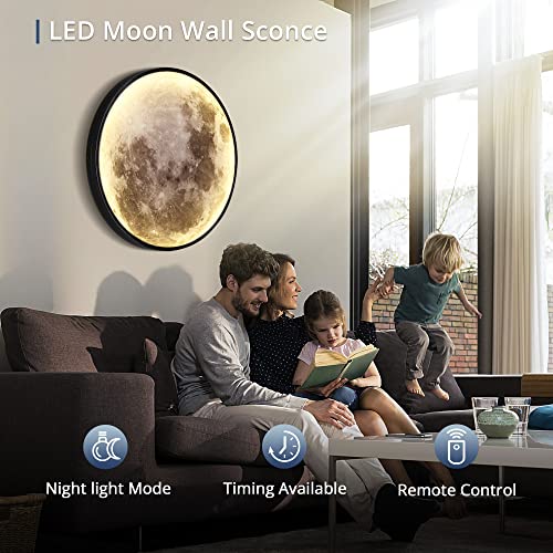 19.6 Inch Dimmable Moon Wall Light with Remote Control - Modern LED Indoor Wall Sconce