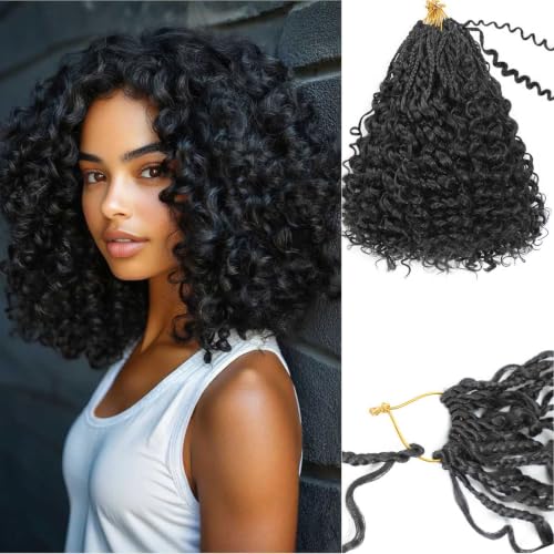 RENJOING 14 Inch Black Protein Fiber Boho Gogo Curl Crochet Hair 9 Packs