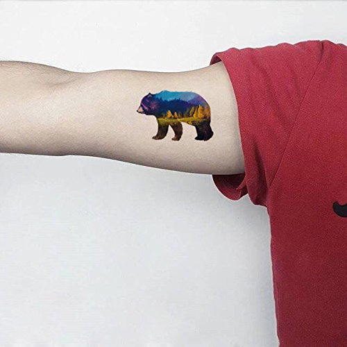 Waterproof Temporary Tattoo Stickers 2 Sheets Forest Bear Tiger Arrow Perfect for Parties, Events and More