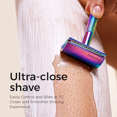 Safety Razor for Women,Safety Razor with 5 Blades,Women Razor with a Delicate Box,Free of Plastic (Stand Style Rainbow Razor)