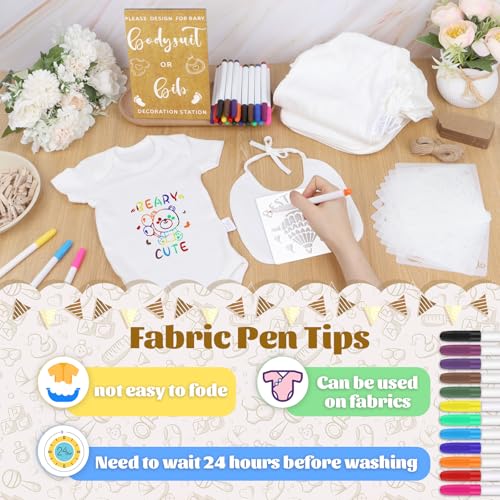 Pydeeirom Classic Kraft Baby Shower Decorating Kit – 201 Pcs including Bibs, Bodysuits, Signs, Stencils & Accessories