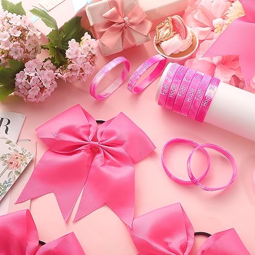 Breast Cancer Awareness Bracelets & Cheer Bows Set for Charities & Events