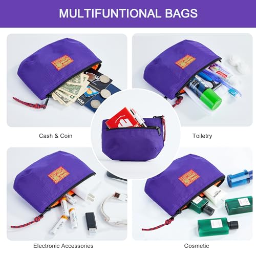 Rough Enough Small Cosmetic Bag for Travel & Daily Purse | Leak-Resistant Organization with YKK Zipper, Compact Toiletry Pouch for Women Purple
