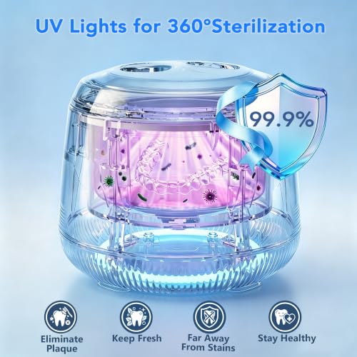 Pink Ultrasonic Retainer Cleaner Machine with UV-C & 4 Modes - 48kHz