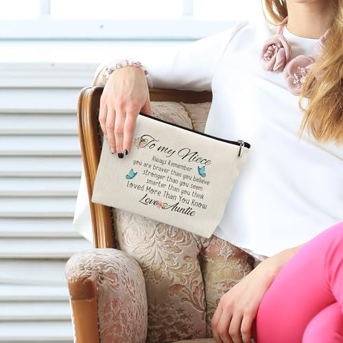 Huester To My Niece Makeup Bag, Auntie Gifts - Inspirational Cosmetic Bag Travel Make Up Pouch