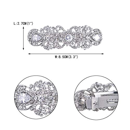Ever Faith Austrian Crystal Wedding Hair Barrette - Clear Silver-Tone CZ Flower Tear Drop Bridal Hair Clip for Women