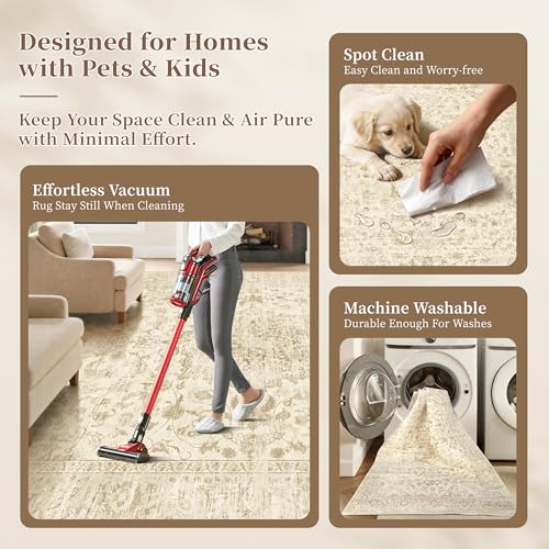 Tod Beige 8x10 Non Slip Living Room Rug - Neutral Area Rug for Bedroom & Nursery
