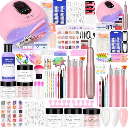 Major Dijit Acrylic Nail Kit Starter Set for Beginners - Clear, White, Nude