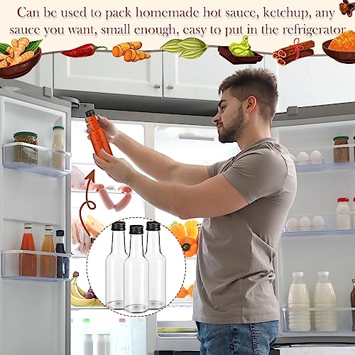 200 Pack 5 oz Clear Plastic Hot Sauce Bottles with Leak-Proof Black Caps