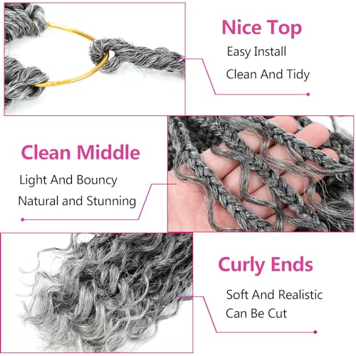 12 Inch Goddess Box Braids Crochet Hair Tgrey Pack of 8 - Pre-Looped Bohemian Box Braid Extensions