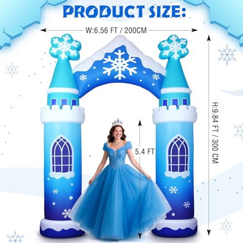 10 ft Inflatable Snow Castle Archway with LED Lights | Winter Wonderland Decor