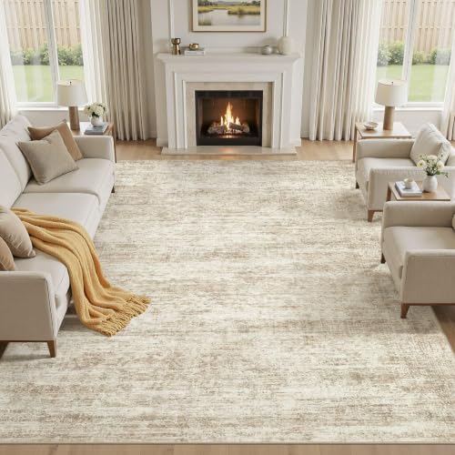Beige Brown 8x10 Abstract Distressed Washable Area Rug for Living Room