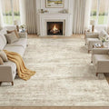Beige Brown 8x10 Abstract Distressed Washable Area Rug for Living Room