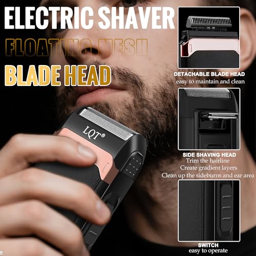 Cordless Hair Clippers Set for Men, Professional Hair and Beard Trimmer Kit with LED Display, Foil Shaver, Powerful Motor, Multiple Combs, Bronze, Grooming Gift for Him, Home and Salon,Barber Kit