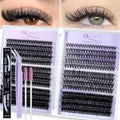 Lash Extension Kit 8-16mm D Curl 6 styles Individual Lashes Wispy False Eyelashes with Lash Bond&Seal Tweezer and Brush for Self Application at Home (6 styles lashes kit)