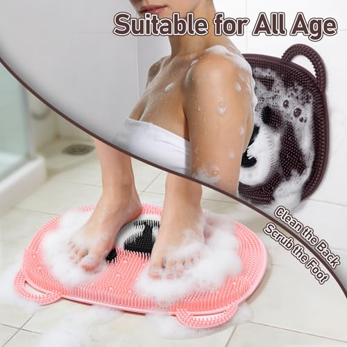 Foot Scrubber Mat in Shower 2 Pack, Silicone Foot Bath Exfloating Feet Cleaner Brush Pad Massager Acupressure Mat Improve Circulation & Reduce Feet Pain for Men Women Kids Children Br&Pk