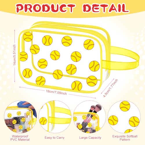 24 Pcs Softball Clear Makeup Bags with Zipper Bulk Sport Goodie Clear PVC Pouch Organizer Waterproof Travel Case for Woman Team Gifts Birthday Decorations Supplies
