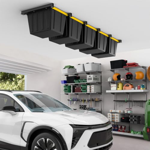 EVERHANGER Heavy Duty Ceiling Garage Storage Rack for 5 Bins - Steel Overhead Organizer