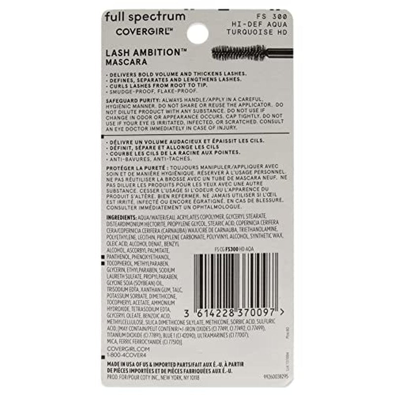 COVERGIRL Full Spectrum Lash Ambition Mascara, Hi-Def Aqua, 0.3 Fluid Ounce (Pack of 2)