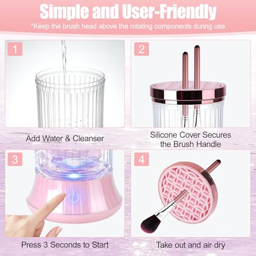 Electric Makeup Brush Cleaner, Efficient Makeup Brush Cleaner for Deep Cleaning, Automatic Spinning Cosmetic Brush Cleaner One-Click Operation, Auto-Rotating Brush Cleaner for Any Makeup Brushes