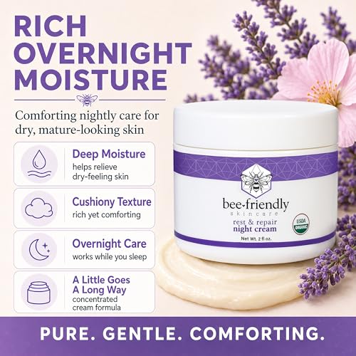 BeeFriendly Organic Night Cream 6 oz — Pack of 3, USDA Certified Anti-Aging Moisturizer