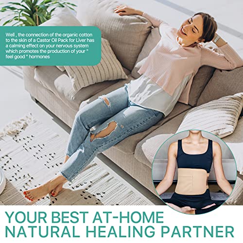5 in 1 Castor Oil Pack for Liver, Caster Oil Pack Wrap for Waist and Thyroid Neck, Castor Oil Organic, Breast Pads Kit, Reusable Caster Oil Wrap Adjustable Elastic Cotton Flannel & Soft Ties (Nude)