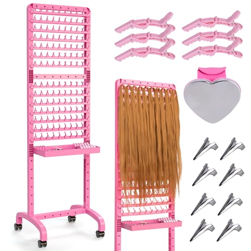 Yumkfoi Pink Adjustable 280 Peg Braiding Rack with Tray & Tools for Hair Styling