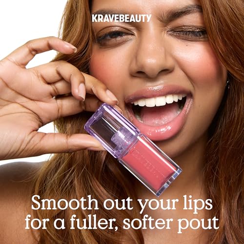 Lip Oil with Guava Blush Tint - Refillable Lip Gloss for Glossy Shine & Hydration - KraveBeauty Plumptuous Lip Jelly, 7 mL Guava Blush