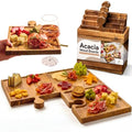 Homesphere Wooden Charcuterie Boards Set of 4 with Interlocking Puzzle Design and Handle - Acacia Cheese & Appetizer Trays for Parties & Gifts