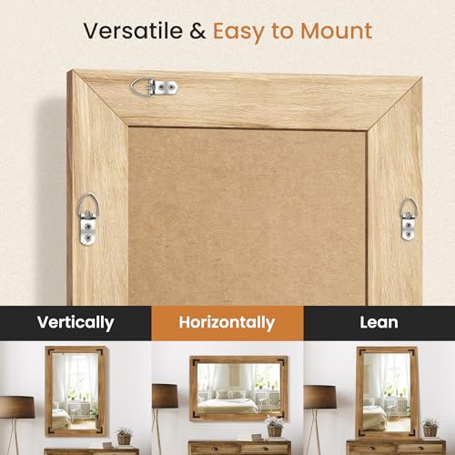 TRAHOME Rustic Brown Wood Framed Bathroom Vanity Mirror 24x36 with Black Metal Mount