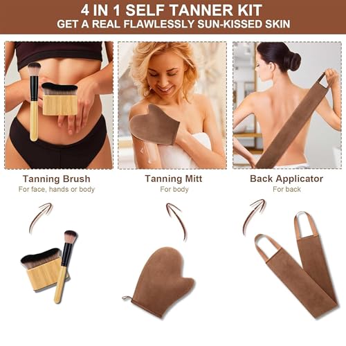 4 in 1 Luxury Velvet Tanning Mitt Self Tanning Mitt Applicator Self Tanner Brush Self Tanner Back Applicator Self Tanner Mitt Tanning Brush Tanning Glove