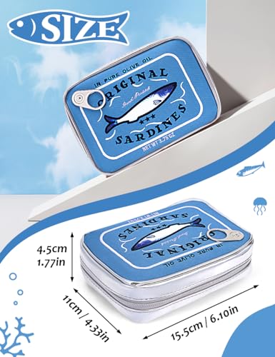 Blue Canned Sardines Makeup Bag - Funny Fish Design, Creative Cosmetic Pouch