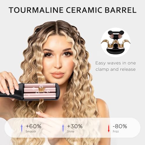 4-in-1 Hair Crimper Waver Curling Iron for Beach Waves & Deep Waves, Adjustable Temp
