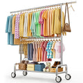 Heavy Duty Clothes Rack with Double Rods - Load 860 lbs, Portable & Adjustable, Silver - 15 x 63.4 x 74.8 in