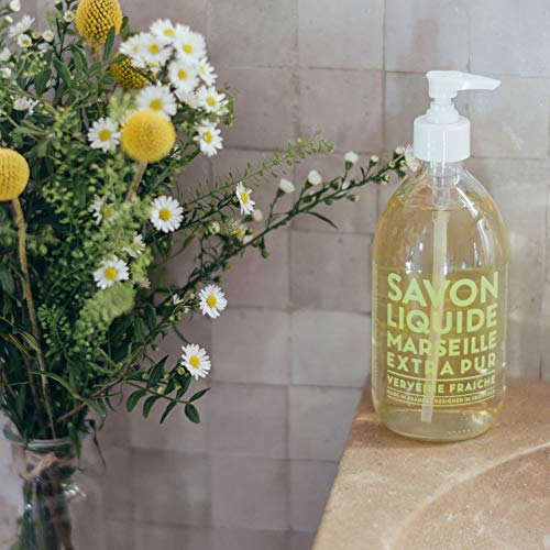 Compagnie de Provence Savon de Marseille Extra Pure Liquid Soap - Fresh Verbena - 16.7 Fl Oz Glass Pump Bottle and 33.8 fl oz Plastic Bottle Refill