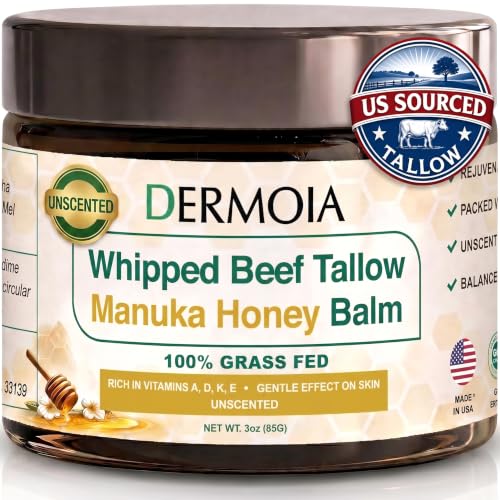 Unscented Grass-Fed Beef Tallow & Honey Balm - 3 Oz Whipped Moisturizer for Dry Skin - Variation of THIS listing