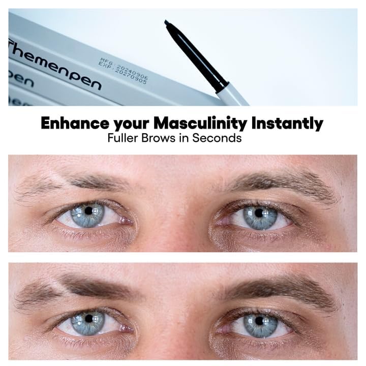 The Men Pen - Waterproof Eyebrow Pen | Beard Filler for Men | 1 Ounces - 3 Pack | Microblading Eyebrow Pen | Hair Filler | Anti-Smudge | Mustache, Beard & Eyebrow Filler | Black