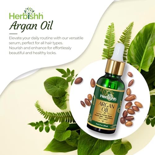 Herbishh Moroccan Argan Hair Oil Serum 1 Fl Oz Pack of 3 - Frizz Control & Heat Protectant