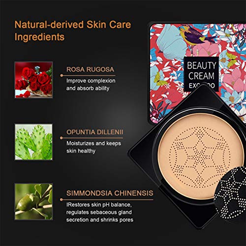 Mushroom Head Air Cushion CC Cream Foundation, Moisturizing BB Cream, Long Lasting Matte Concealer with Mushroom Head Sponges