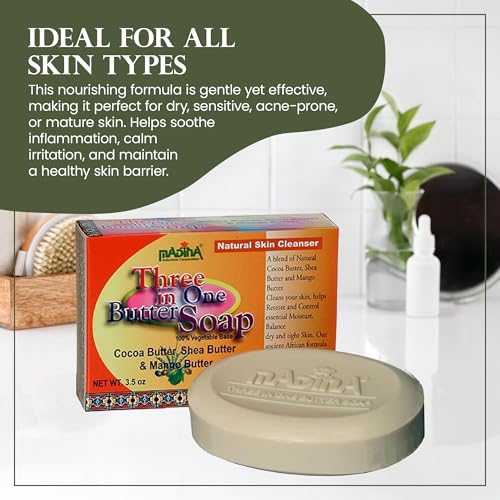 Madina 3-in-1 Butter Soap Bar - Halal Moisturizing Facial Cleanser 6 Pack
