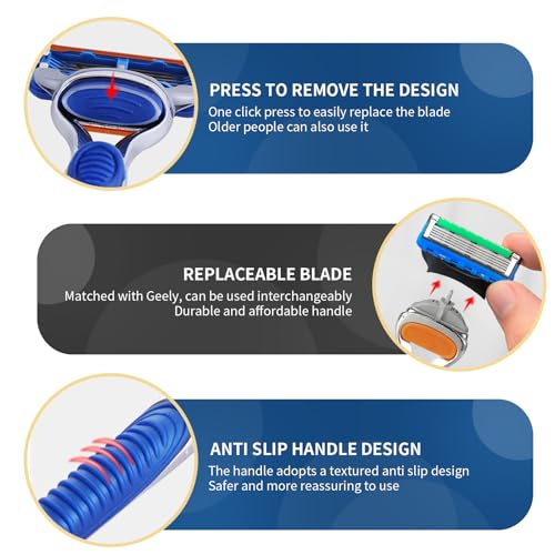 Replace Handle Compatible with Gillette Fusion5 Razors for Men, Comfort Glide Razor Handle Non-Slip Ergonomic Handles, Only The Handle(1 Pack Blue)